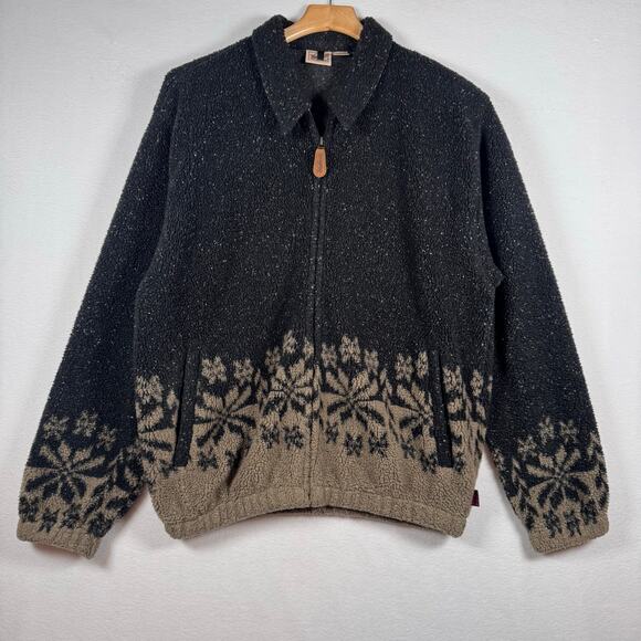 Vintage 90s Woolrich USA Snowflakes Sherpa Fleece Full Zip Jacket Winter Mens M - Picture 1 of 11